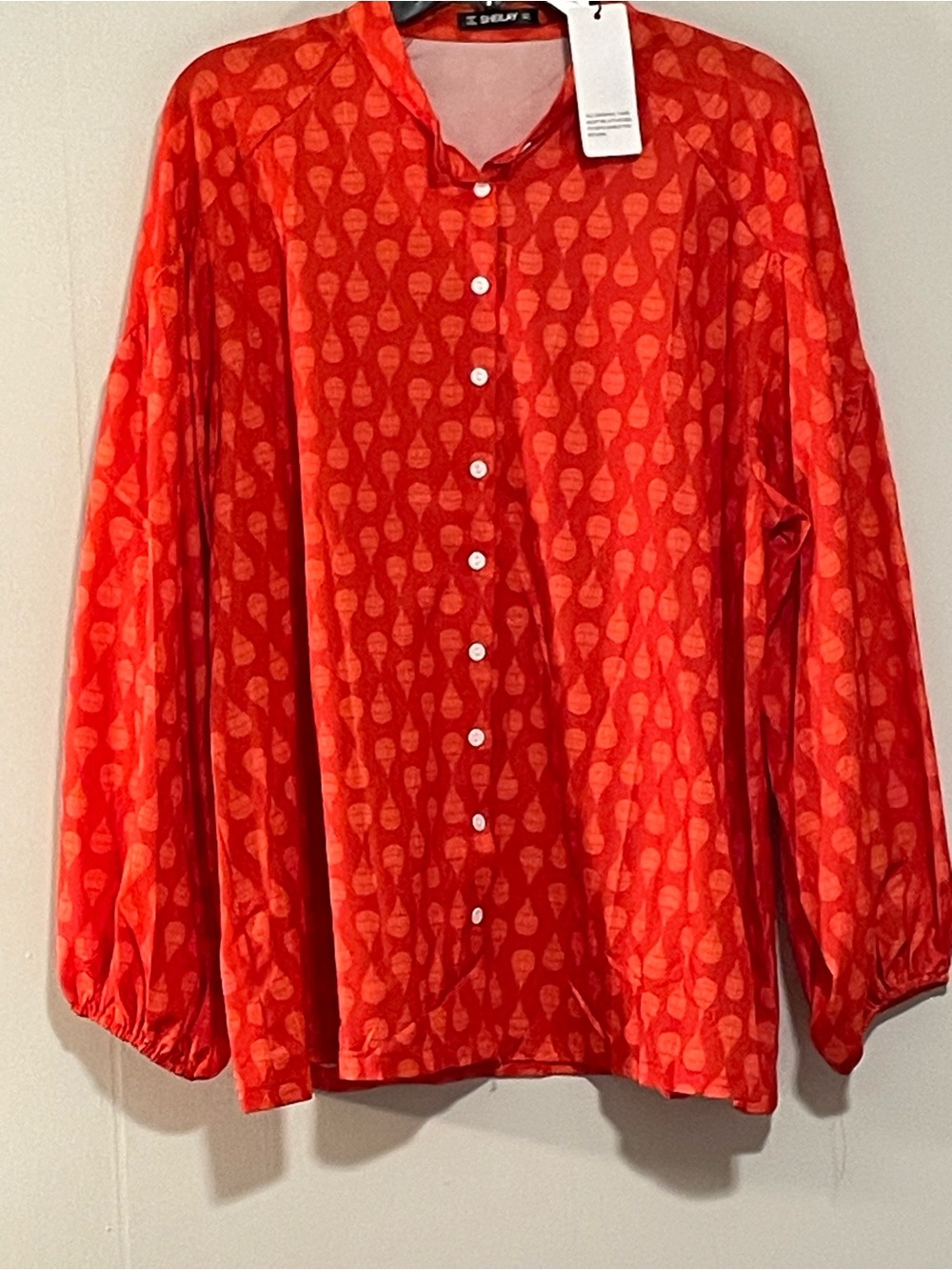 Eileen Fisher Red Patterned Button-Down Shirt. Item #11540